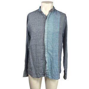 WILLS SPORT - MENS 15 1/4 -BLUE LONG SLEEVE BUTTON COLLARED LINEN SLIM FIT SHIRT